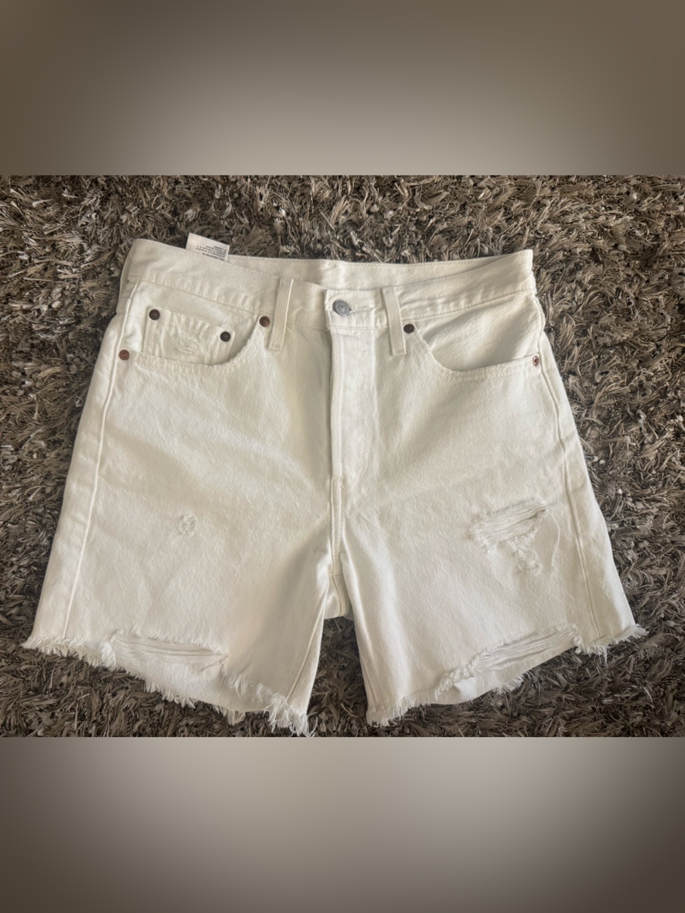 Levi's White Distressed Denim Cutoff Shorts